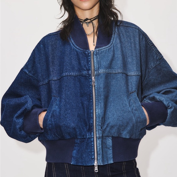 NWT Zara cropped mixed denim bomber jacket size XS - Picture 3 of 14